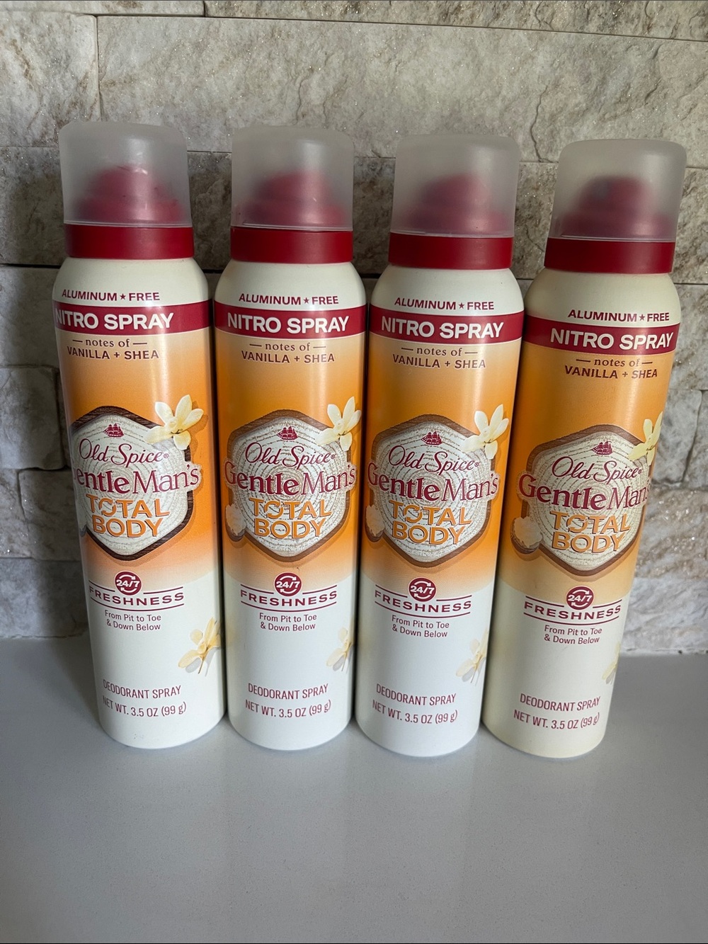 Brand new! $53  Four Old Spice Total Body
Deodorant Aluminum Free
Vanilla + Shea